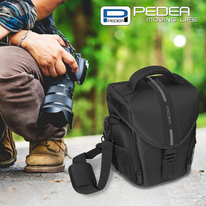 Чохол для DSLR-камери PEDEA Essex: водонепроникний, з ремінцем та відділеннями для аксесуарів, чорний/сірий, розмір L