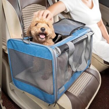 Транспортна переноска для собак та котів, складана, дихаюча, блакитна, 46x46x30 см