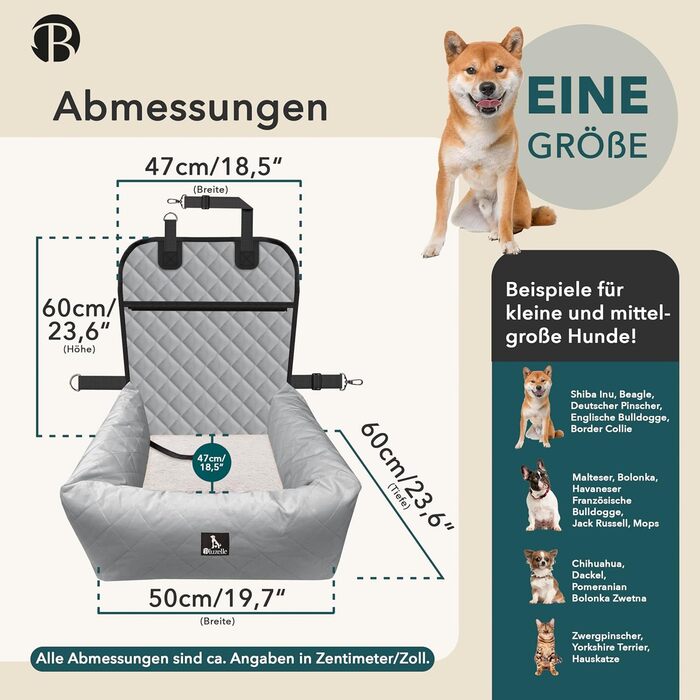 Bluzelle 2-in-1 Dog Car Seat & Bed - Oxford Fabric, Washable, Non-Slip - for Small & Medium Dogs - Grey