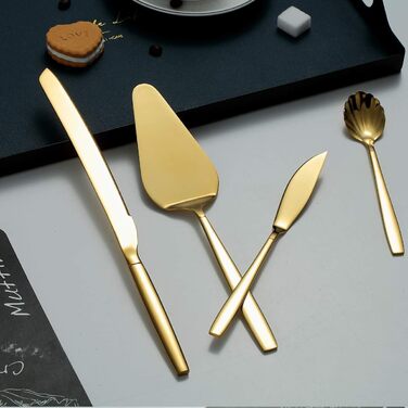 Berglander Gold Cutlery Serving Set, 10 Pieces, Stainless Steel Cutlery Serving Set with Gold Titanium Coating, Serving Spoon, Silver Serving Utensil, Rust Protection (10 Pieces)