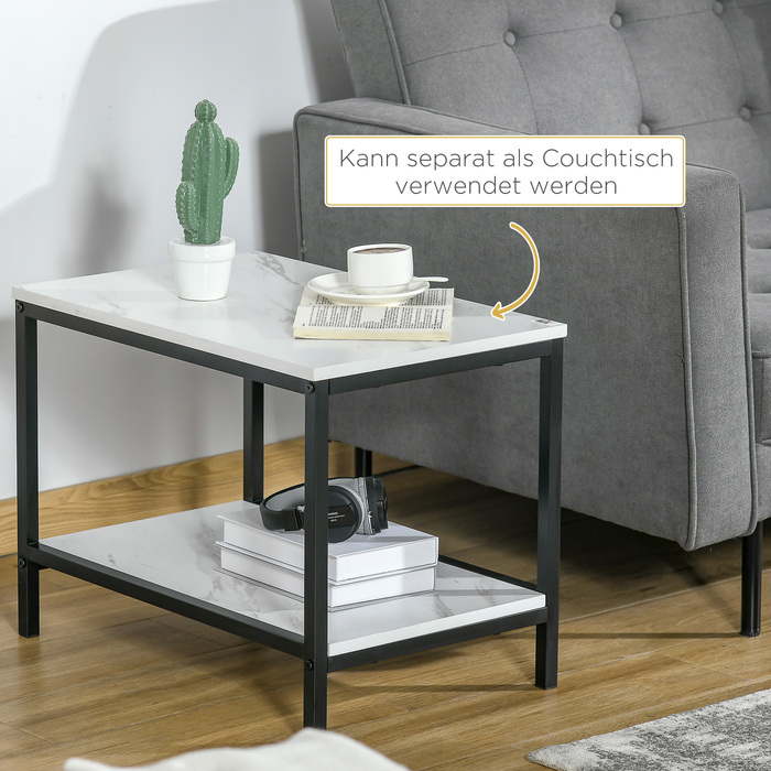 HOMCOM Set of 2 Side Tables, Coffee Table, Nesting Table, Sofa Table with Modern Design, Living Room Table with Marble Look, for Bedroom, Steel | Aosom