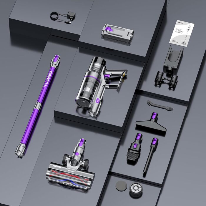 Бездротовий пилосос Vistefly V15s Max з акумулятором, 55000Pa, 75 хвилин роботи, 580W, сенсорний екран, 8 в 1, автоматичне розпізнавання пилу, для шерсті тварин, твердих поверхонь та килимів