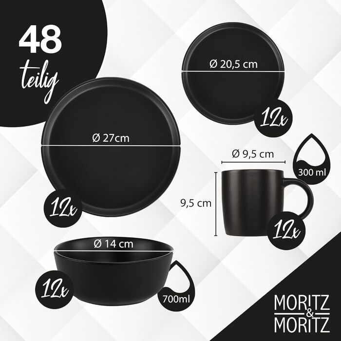 Набір посуду Moritz & Moritz NORDIC на 6 осіб (48 предметів) - 18-ти частинний сервіз з кераміки, скандинавський дизайн, міцний набір тарілок для щодня та гостей