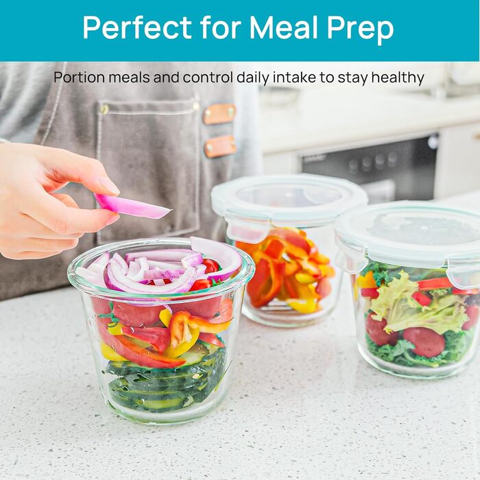 Набір контейнерів для їжі Vtopmart (15 шт.) з кришкою, скляні дозовані контейнери, для зберігання їжі, сумісні з мікрохвильовою піччю, морозильником та посудомийною машиною (6 шт. супових мисок)
