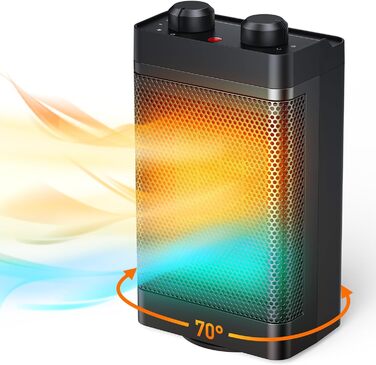 Електричний обігрівач з економним споживанням енергії, 1500W, 3 режими, керамічний, з захистом від перекидання, тихий, для офісу, вітальні, спальні