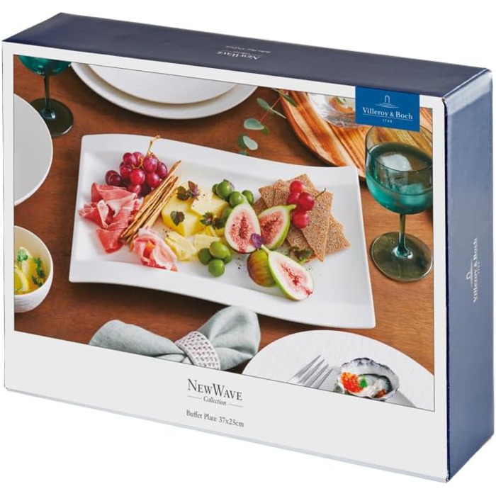 Villeroy & Boch New Wave Flat Plate, Square, Porcelain, White, Gourmet Plate 37 x 25 cm, 4