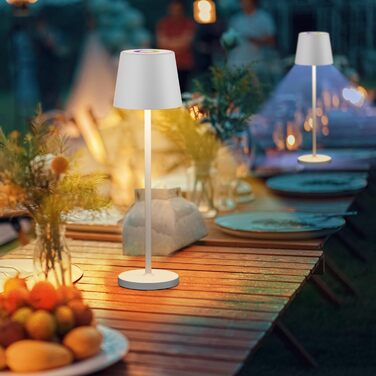 LED-лампа Qsky настільна бездротова диммерна акумуляторна, перезарядна тепле світло 3000K+RGB, алюміній, вологостійка для ресторану, спальні, бару, IP54 (срібна 2 шт.) (біла 2 шт.)