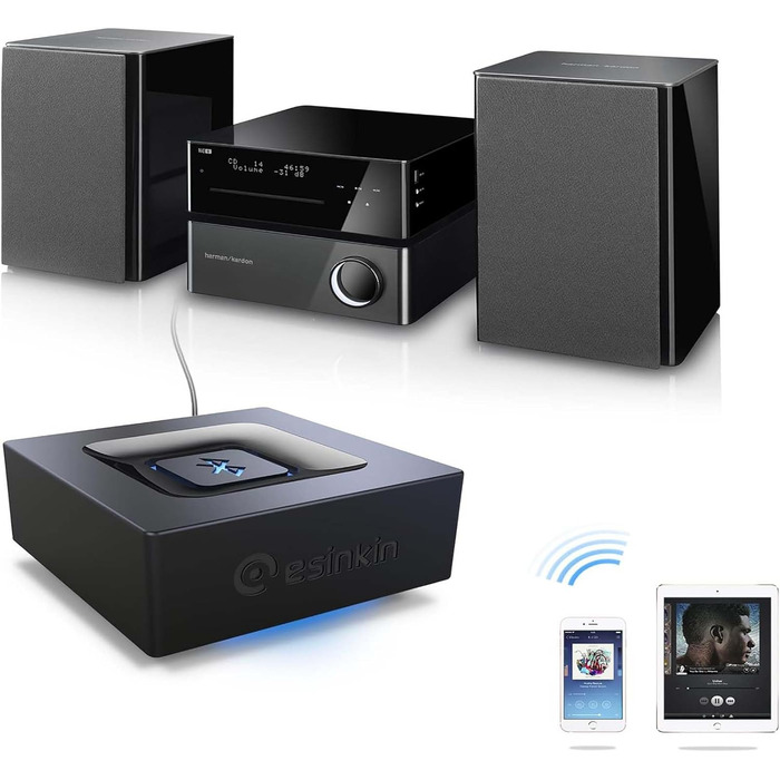 Bluetooth аудіо приймач Esinkin: адаптер для ПК, Mac, смартфона, планшета, AV-ресивера, стереосистеми, 3.5 мм та Cinch роз'єми, One-Push кнопка ввімкнення/вимкнення