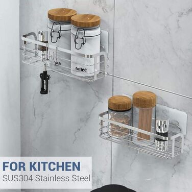 Avoalre Shower Caddy, Stainless Steel Shower Shelf, No Drilling Required, Shower Basket with Strong Adhesive, 2 Pack, Lightweight Shower Shelf with 1 Movable Suction Hook