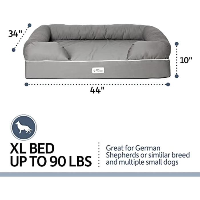 Ліжко для собак та котів PetFusion Ultimate Memory Foam 2.5' - сіре, 112 x 86 x 25 см (ортопедичне, з пам'яті ефекту)