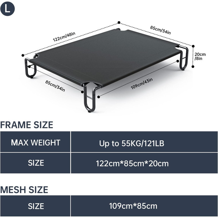 Кілимок для собак KORIMEFA до 55 кг, Outdoor, миючий, 122 x 85 x 20 см, з антиковзкими ніжками, L 45 x B 25 x H 11 см