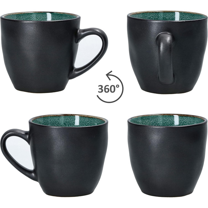 Кавовий сервіс MamboCat Reactive Glaze Green 18 предметів на 6 осіб м'ятного кольору | Столовий посуд з каменної глини з мідним декором