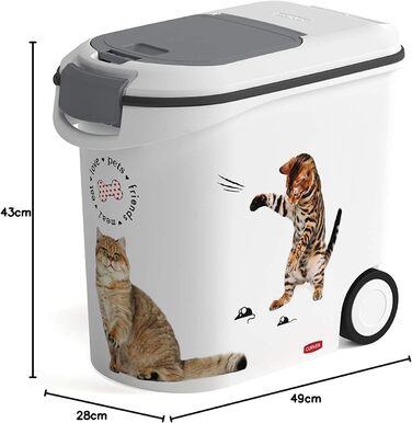 Контейнер для корму Curver Love Pets для котів, 12 кг, 35 л, білий/сірий, 49,3 x 27,8 x 42,5 см