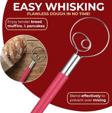 ORBLUE Тістоміс датського типу з силіконовою ручкою, вінчик для збивання з нержавіючої сталі, червоний, чорний