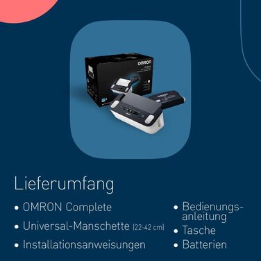 OMRON Complete - точний тонометр на плече з функцією ЕКГ для вимірювання тиску та скринінгу фібриляції передсердь вдома | 22-42 см | клінічно перевірений | з мобільним додатком