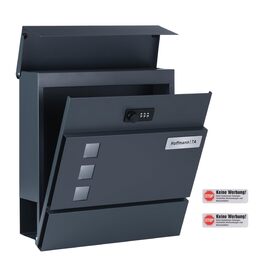 Поштовий ящик Zedelmaier з нержавіючої сталі, персоналізований, настінний, з відділенням для преси, 2 ключі, замок, антрацит 33x31x10 см