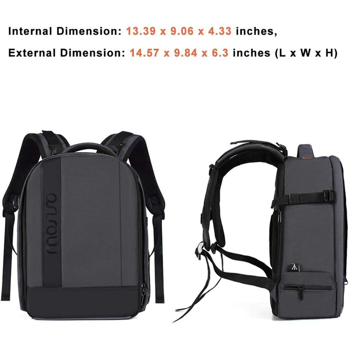 MOSISO Рюкзак для камери, DSLR/SLR/беззеркальна фототехніка, захищений, модульні вставки, тримач для штатива, сумісний з Canon, Nikon, Sony, сірий