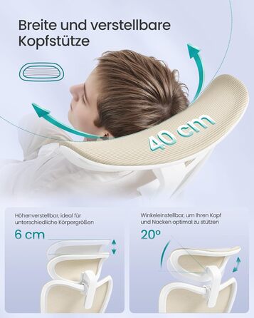 Офісне крісло SONGMICS з ергономічною підтримкою спини, регульована поперекова та підголовна підтримка, до 150 кг, регульована висота, пісочно-бежевий (OBN066BH01)