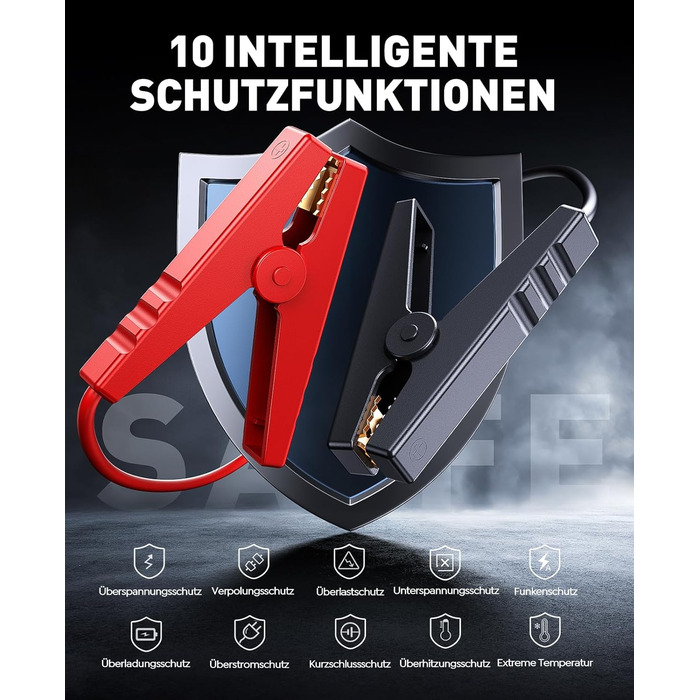 Powerbank Starthilfe 5000A з компресором 150PSI: акумулятор для авто 12V, бустер, аварійний старт, ліхтарик, рукавички