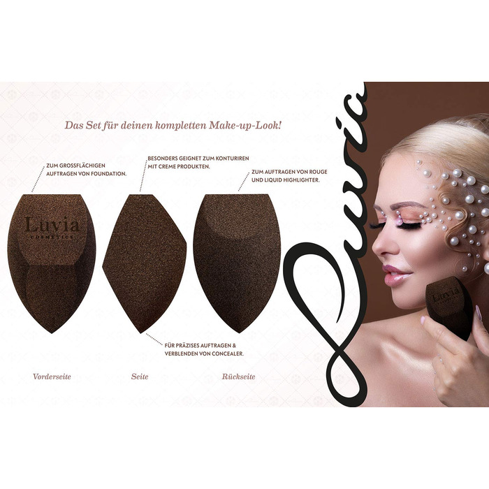 Luvia Prime Vegan Pro Makeup Brush Set - 12 Brushes, Blender Sponge, Cleaning Mat - Pearl & Coffee