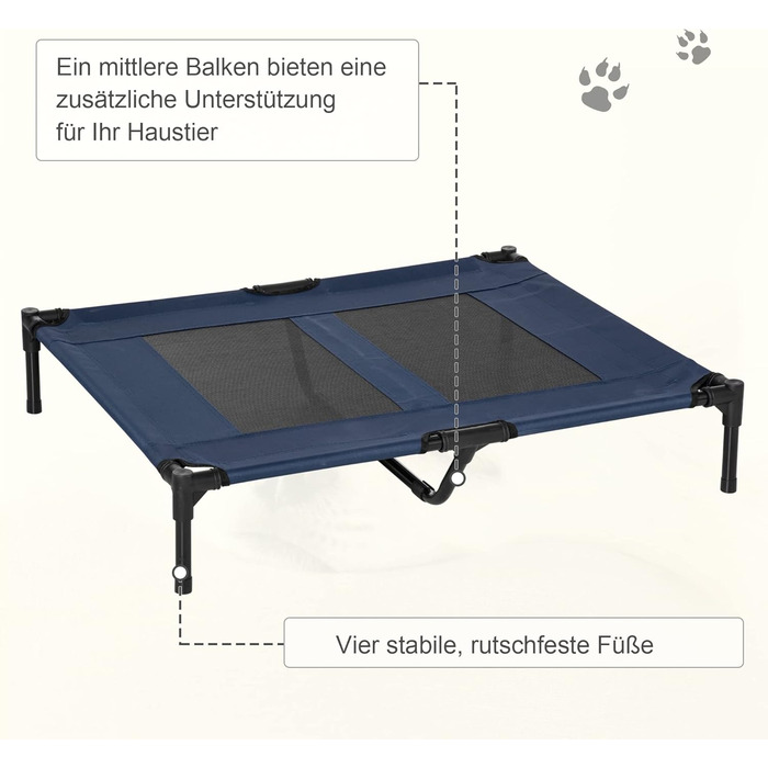 PawHut Лежанка для собак на вулицю, піднята лежанка з дихаючою сіткою, лежанка для домашніх тварин для маленьких та середніх собак, 91 x 69 x 29 см (Блакитний)