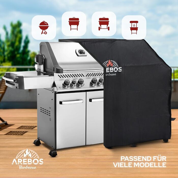 Чохол для гриля Arebos 163x61x122 см, водонепроникний, пилозахисний, для газових та BBQ грилів