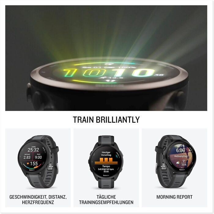 Garmin Forerunner 165 (43 мм) - Розумний годинник для бігу, AMOLED, 11 днів роботи, 25+ спортивних функцій, рекомендації тренувань, здоров'я, чорний