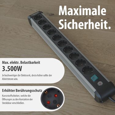 Бренненштуль Розподільник розеток Premium-Alu Line 10 розеток з вимикачем, 3м кабель, Алюміній, Made in Germany