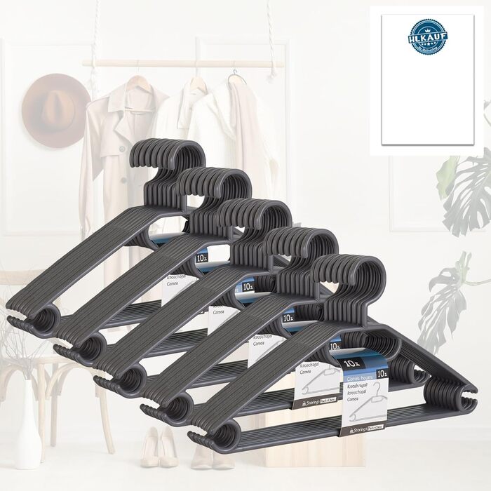 50 вешалок для одягу з поворотними гачками на 360 градусів, з переробленого пластику, чорного кольору, нековзні, економія місця, Made in EU. Блок для купівлі 50 шт. чорного кольору & Блок Hlkauf-block (50 шт. срібного кольору & Hlkauf-block)