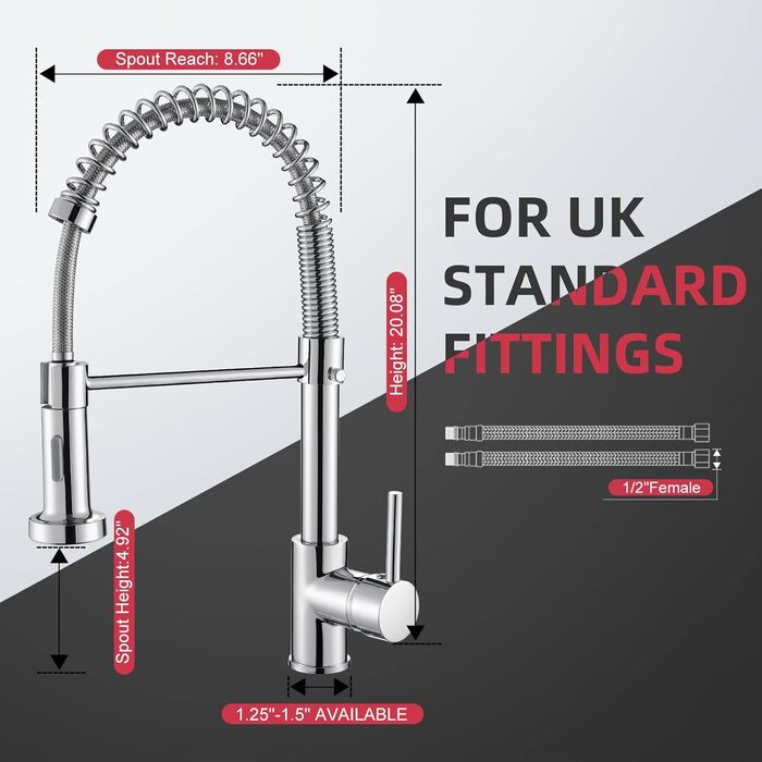 Змішувач для кухні Cobbe з висувним виливом та душем, 2 режими, поворотний на 360°, високий тиск, хром