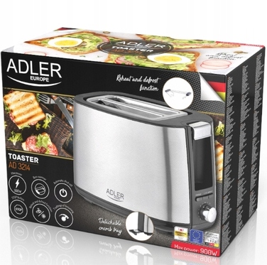 Тостер ADLER AD 3214, сріблястий/сірий, 900 Вт