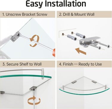 Скляна поличка для душу KES - 2 шт. з нержавіючої сталі (SUS304) для ванної кімнати