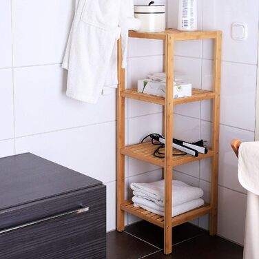 dibea Bathroom Shelf with 4 Shelves, Living Room Shelf, Standing Shelf, Bamboo Shelf, Bathroom Shelf, Bookshelf, Corner Shelf, Kitchen Shelf, 33x33x98 cm, natural color