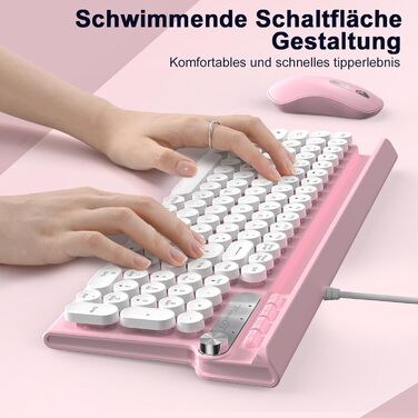 Ігрова клавіатура та миша RaceGT з RGB підсвічуванням, 104 клавіші, вологостійка, 7 кнопок миші 6400 DPI, QWERTZ (DE-Layout), рожевий кабель