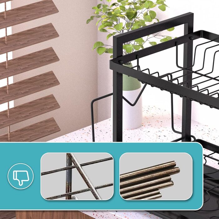 Dish Drying Rack, Dish Basket, Dish Drying Rack for Dishes, Dish Drying Stand, Dish Drying Rack for Countertop Sink Organizer (White) (Two-Tier)