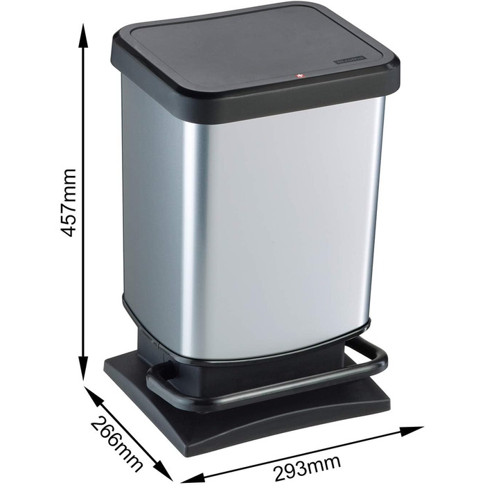 Відро для сміття Rotho Paso 20л з кришкою, пластикове, сріблясто-металеве
