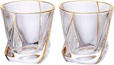 Glskey Crystal Whiskey Glasses Set - 4 Pack, 350ml Lead-Free - For Whiskey, Rum, Vodka, Gin, Scotch, Cognac & Water - Dishwasher Safe, Distorted Shape