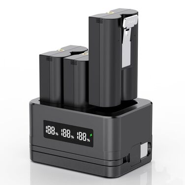 Зарядний пристрій для акумуляторів Ring (3 шт., 6040 mAh) з LED-дисплеєм та Type-C кабелем, сумісний з Ring 2/3/4/Plus/Spotlight/Stick Up Cam. Чорний