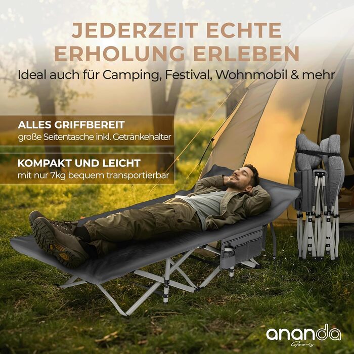 Розкладне ліжко Ananda Goods: туристичне, для кемпінгу, гостьове, з бавовняно-льоновій матраці та постільною білизною