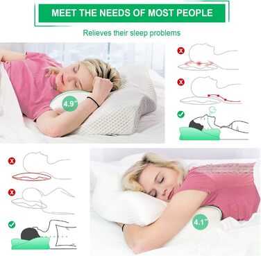 Elviros Orthopedic Cervical Pillow made of Memory Foam, Removable Ergonomic Neck Roll for Neck and Shoulder Pain, Neck Support Pillow, 56 x 11/9 x 33 cm, Silver-Gray Silver Gray 54 x 11/9 x 33 cm