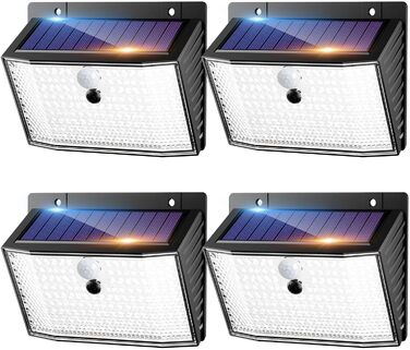 nipify Сонячна LED лампа з датчиком руху, 168 LED, 6 шт, IP65, 3 режими, тепле світло, для зовнішнього освітлення саду і стін