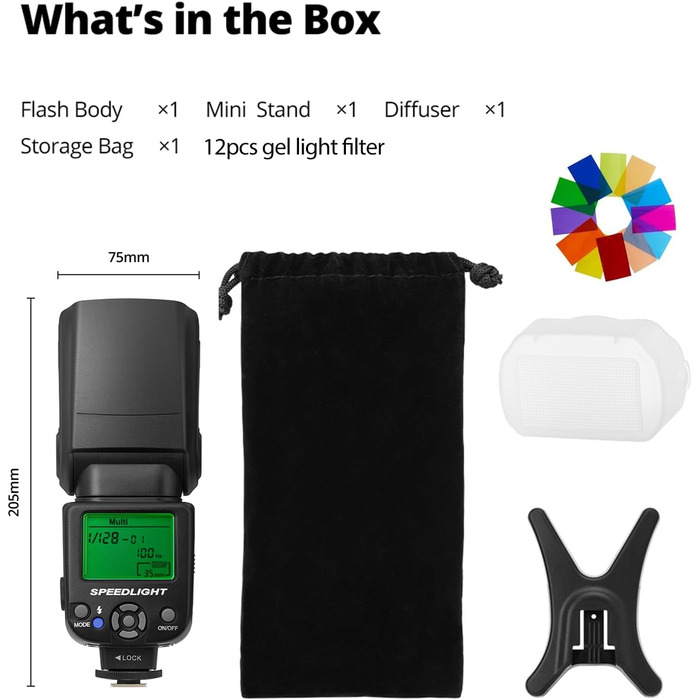 Спалах для камери AMBITFUL AF970: сумісність з Canon, Nikon, Sony, Olympus, Fuji, Panasonic, бездротовий, LCD-дисплей