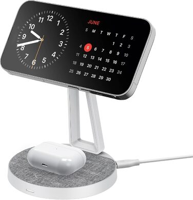 XLayer MagFix Pro 2-в-1 зарядний стан для Apple MagSafe: підставка, бездротова зарядка iPhone 16/15/14/13/12/11 Pro Max Plus, AirPods (сірий/білий)