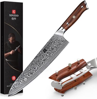 XINZUO 21cm Damascus Chef's Knife - 67 Layer Multipurpose Kitchen Knife for Meat, Fish & Vegetables - Gyuto Professional Hand-Forged Knife with Ergonomic Rosewood Handle