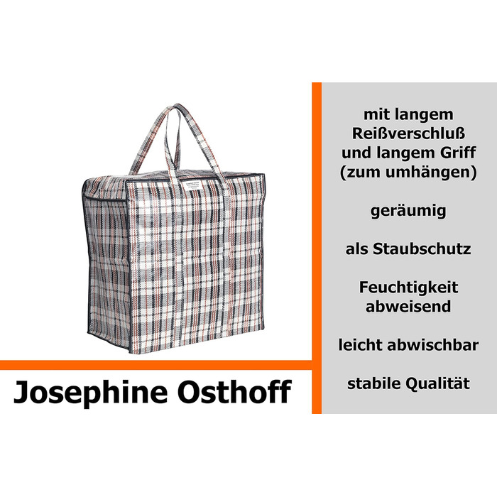 Josephine Osthoff Unisex Heavy-Duty Waterproof Storage Bags, Durable & Versatile, with Zipper for Moving & Shopping, 75L Capacity, Up to 20 kg Load Capacity, Black, Pack of 9
