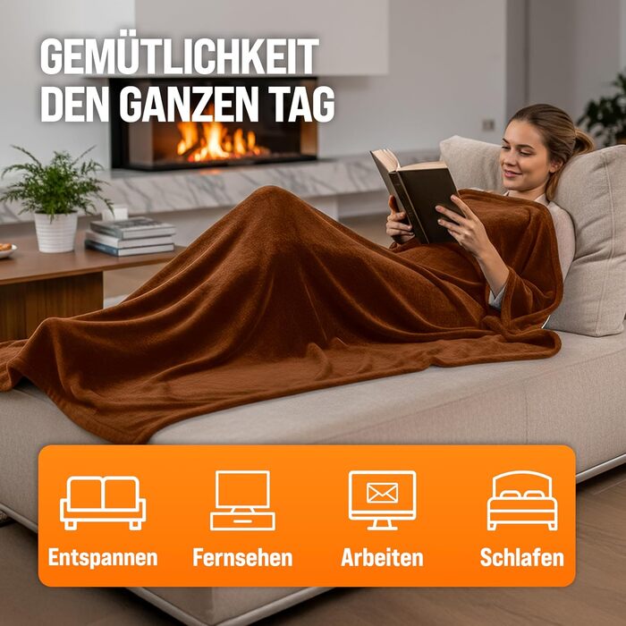 Електрична ковдра Monzana® 180x130 см, 120 Вт, 10 режимів нагріву, таймер, захист від перегріву, чорна/коричнева