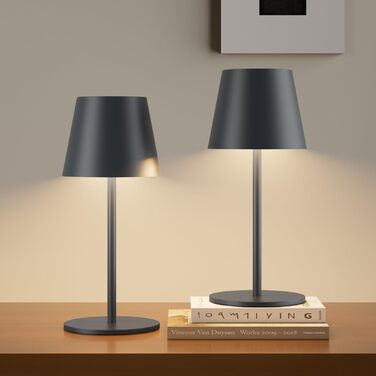 Акумуляторний LED світильник настільний 2 шт, 26 см, 5000mAh, 3W, теплий білий (3000K), водонепроникний IP54, для ресторану, спальні, бару, антрацит