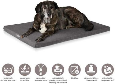 Килимок для собак ONVAYA® з піною з пам'яті | Ортопедичний | Можна прати при 95°C | Сірий | Розмір S | Матрац для собак | Підстилка для собак | Килимок для лежання (78 x 55 x 5 см)