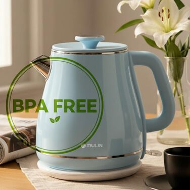 Електричний чайник MULIN Retro, 1.8 л, 2200 Вт, з поворотним підставою 360°, швидке кип'ятіння, автоматичне вимкнення (Блакитний)