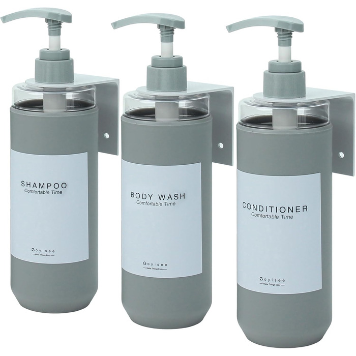 Набір дозаторів для душу GOYISEE, 3 шт. сірого кольору для мила та шампуню, аксесуари для ванної кімнати